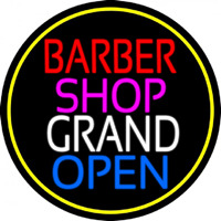Barber Shop Grand Open With Yellow Border Enseigne Néon