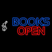 Blue Books With Rabbit Logo Open Enseigne Néon