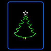 Blue Border Green Christmas Tree Logo Enseigne Néon