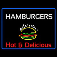 Blue Border Hamburgers Hot And Delicious With Border Enseigne Néon