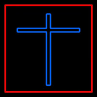 Blue Christian Cross Red Border Enseigne Néon