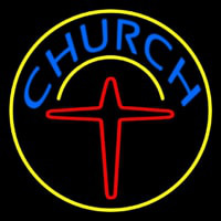 Blue Church With Cross Logo Enseigne Néon