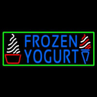 Blue Frozen Yogurt With Green Border Logo Enseigne Néon