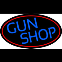 Blue Gun Shop With Red Round Enseigne Néon