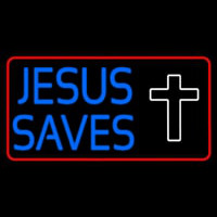 Blue Jesus Saves White Cross Enseigne Néon