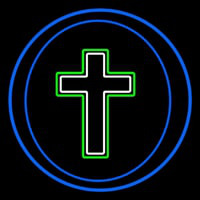 Christian Cross Blue Border Enseigne Néon