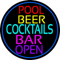 Cocktails Pool Beer Bar Open Enseigne Néon