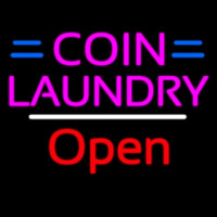 Coin Laundry Open White Line Enseigne Néon