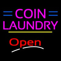 Coin Laundry Open Yellow Line Enseigne Néon