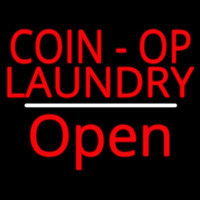 Coin Op Laundry Open White Line Enseigne Néon