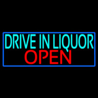 Drive In Liquor Open With Blue Border Enseigne Néon