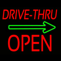 Drive Thru Block Open With Green Arrow Enseigne Néon
