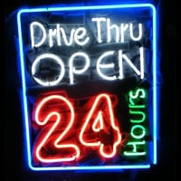 Drive Thru Open 24 Hours Noneon Sign Enseigne Néon