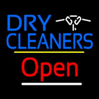 Dry Cleaners Logo Open Yellow Line Enseigne Néon