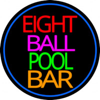 Eight Ball Pool Bar Oval With Blue Border Enseigne Néon