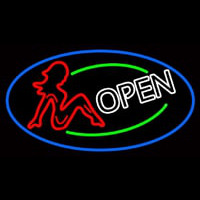 Girls Open With Blue Border Enseigne Néon