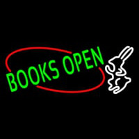 Green Books With Rabbit Logo Open Enseigne Néon