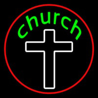 Green Church With Cross Enseigne Néon