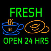 Green Fresh Open 24 Hrs Cups And Donuts Enseigne Néon