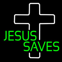 Green Jesus Saves White Cross Enseigne Néon