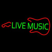 Green Live Music With Guitar Logo Enseigne Néon