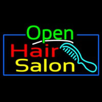 Green Open Hair Salon With Blue Border Enseigne Néon