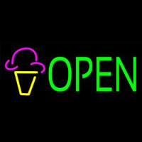 Green Open Ice Cream Cone Enseigne Néon