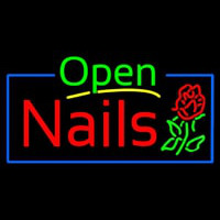 Green Open Nails Flower Logo Enseigne Néon