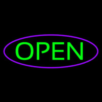 Green Open With Purple Oval Border Enseigne Néon
