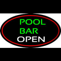 Green Pool Bar Open Oval With Red Border Enseigne Néon