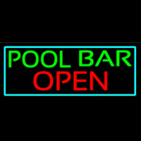 Green Pool Bar Open With Turquoise Border Enseigne Néon