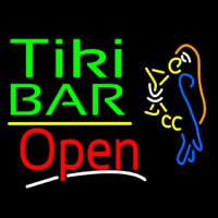 Green Tiki Bar With Parrot Martini Glass Open Enseigne Néon