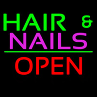 Hair And Nails Block Open Green Line Enseigne Néon