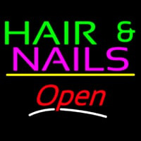 Hair And Nails Open Yellow Line Enseigne Néon