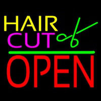 Hair Cut Logo Block Open Green Line Enseigne Néon
