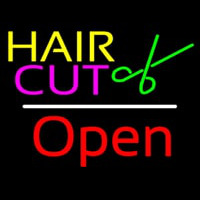 Hair Cut Logo Open White Line Enseigne Néon
