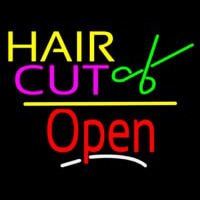 Hair Cut Logo Open Yellow Line Enseigne Néon