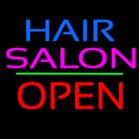 Hair Salon Block Open Green Line Enseigne Néon