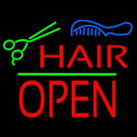 Hair Scissors Comb Block Open Green Line Enseigne Néon
