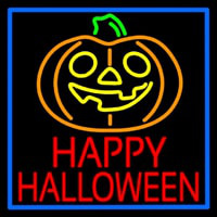 Happy Halloween Pumpkin With Blue Border Enseigne Néon