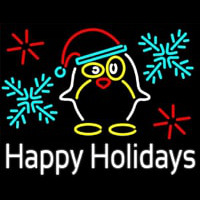 Happy Holidays With Snow Man Logo Enseigne Néon