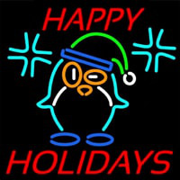 Happy Holidays With Snow Man Logo Enseigne Néon