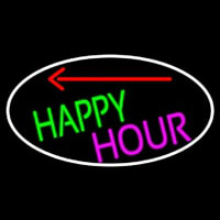 Happy Hour And Arrow Oval With White Border Enseigne Néon