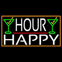 Happy Hour And Martini Glass With Orange Border Enseigne Néon