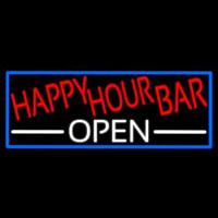 Happy Hour Bar Open With Blue Border Enseigne Néon
