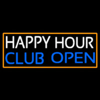 Happy Hour Club Open With Orange Border Enseigne Néon