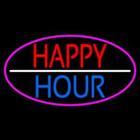 Happy Hour Oval With Pink Border Enseigne Néon