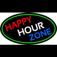 Happy Hour Zone Oval With Green Border Enseigne Néon