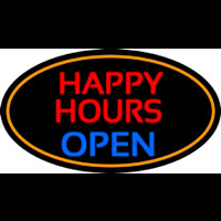 Happy Hours Open Oval With Orange Border Enseigne Néon