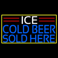 Ice Cold Beer Sold Here With Yellow Border Enseigne Néon